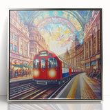 Large art print of London skyline in muted gray and blue tones on framed acrylic, suitable for modern art wall decor.