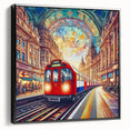 Black and white framed canvas of London landscape featuring vintage poster art style, ideal for bedroom decor.