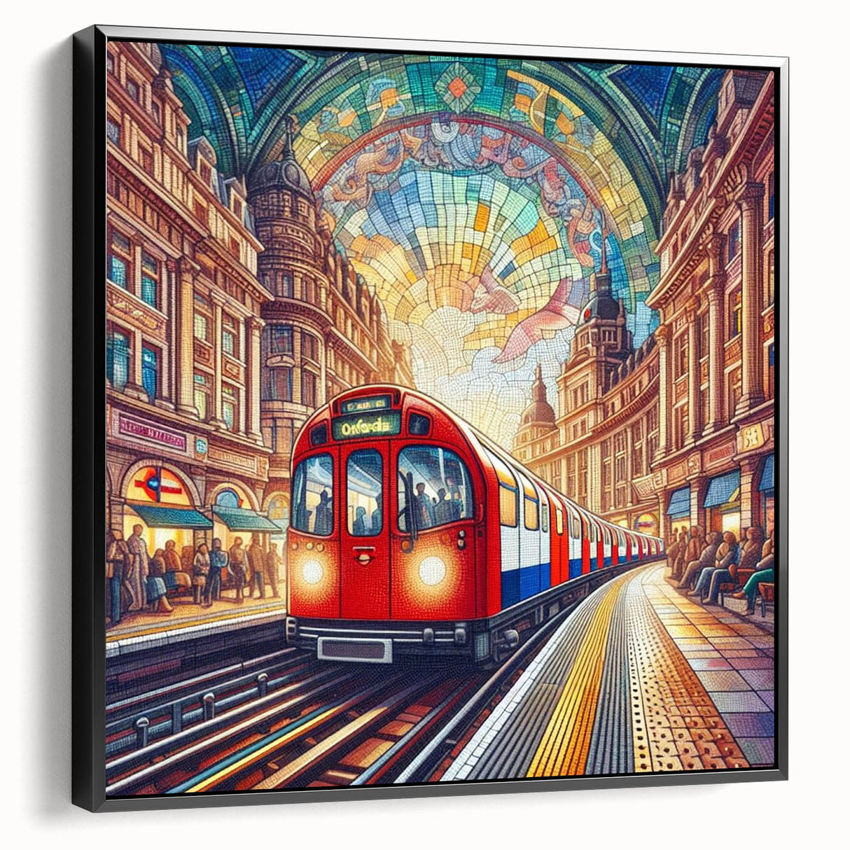 Black and white framed canvas of London landscape featuring vintage poster art style, ideal for bedroom decor.