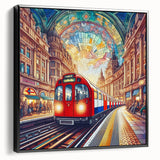 Black and white framed canvas of London landscape featuring vintage poster art style, ideal for bedroom decor.