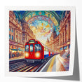 Rolled print of London scenery with floral accents in muted colors, ideal for dining room wall art.