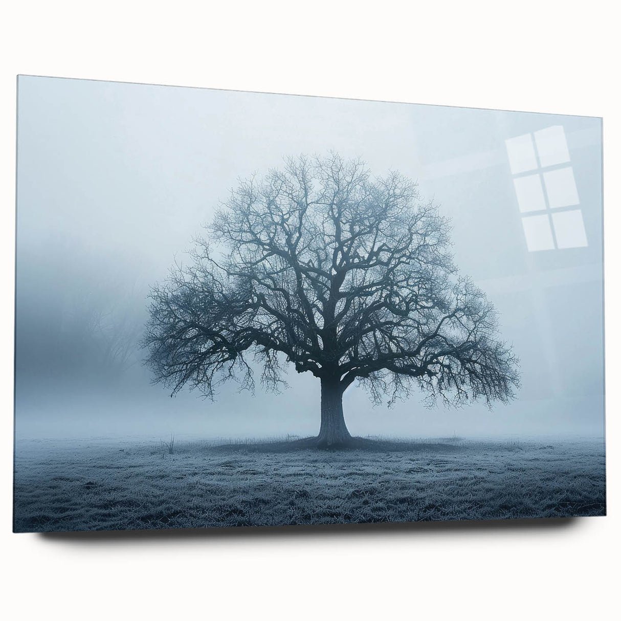Large abstract wall art depicting a European scenery in muted earth tones on acrylic glass.