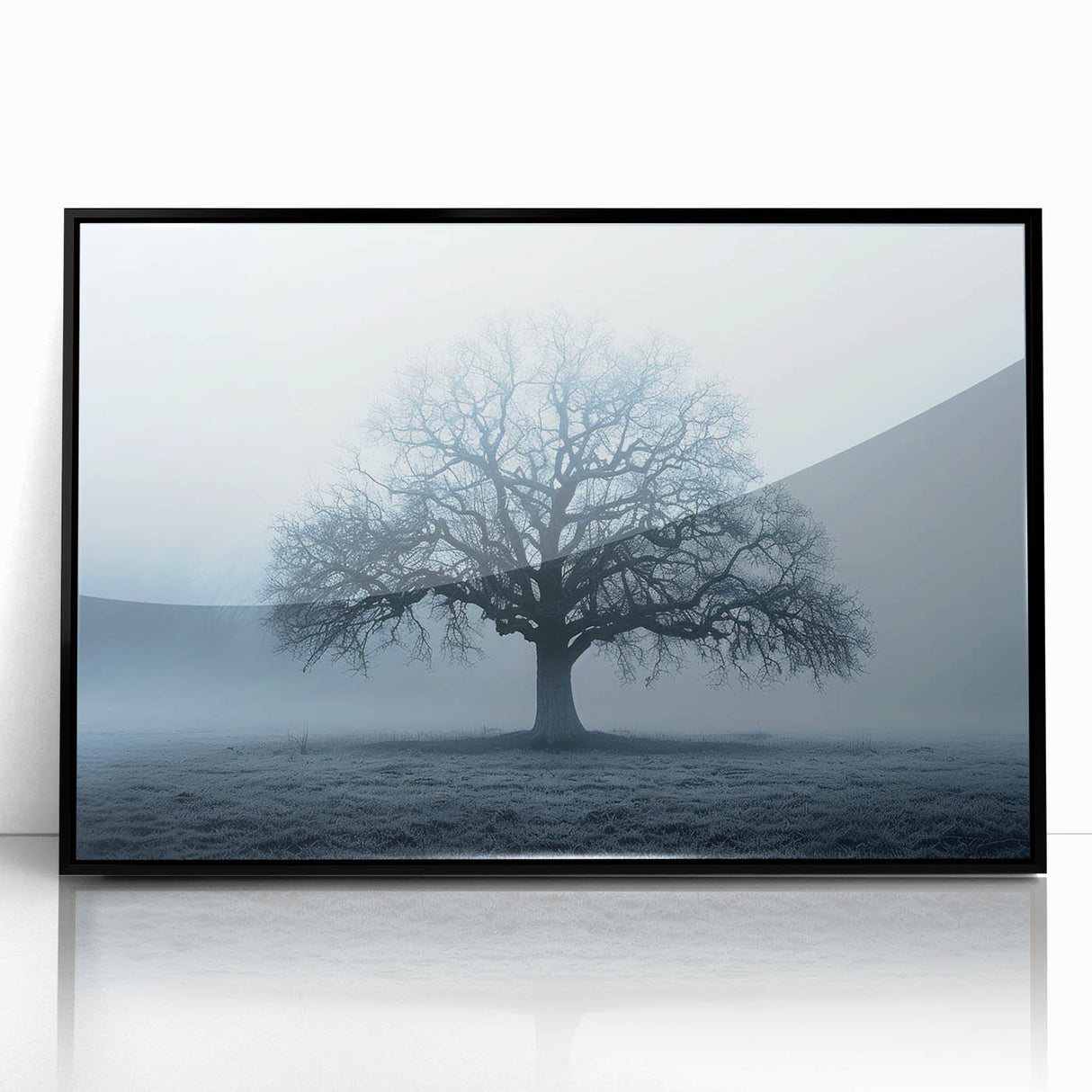 Large abstract wall art featuring a mid-century modernist design of a European landscape in muted earth tones.