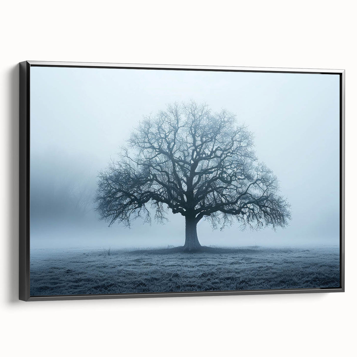 Black and white landscape painting of a European countryside on framed canvas, ideal for bedroom wall decor.