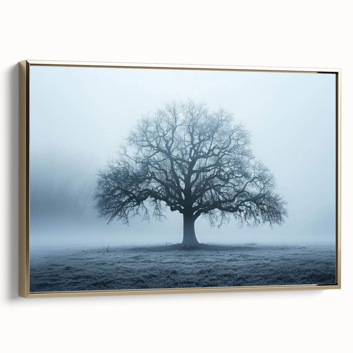 Framed canvas featuring a vintage-style landscape painting of a Latvian scenery, in muted gold and black tones.