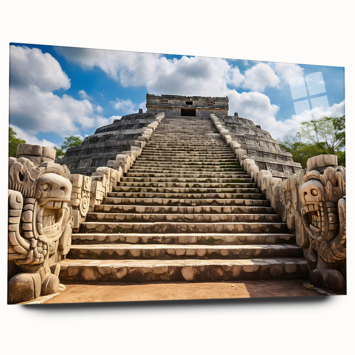 Large abstract wall art of Yucatan scenery in vibrant green and blue tones on acrylic glass.