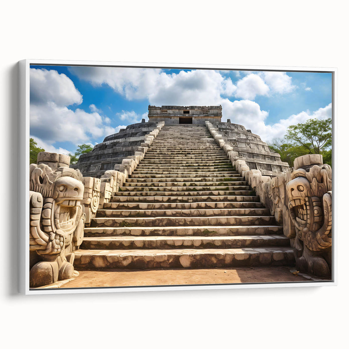 Vintage poster art depicting a colorful Yucatan landscape on an extra large framed canvas, ideal for living room decor.