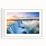 Abstract art print of a stylized Brazilian landscape in vibrant greens and blues, framed with a white mat.
