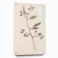 Large abstract wall art on acrylic glass depicting winter season in muted blue and white tones.