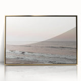 Large art print of a mid-century modernist style with abstract forms in gold and teal on acrylic.