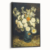 Side view of a black and white framed canvas depicting a Van Gogh-inspired landscape, ideal for bedroom wall art.