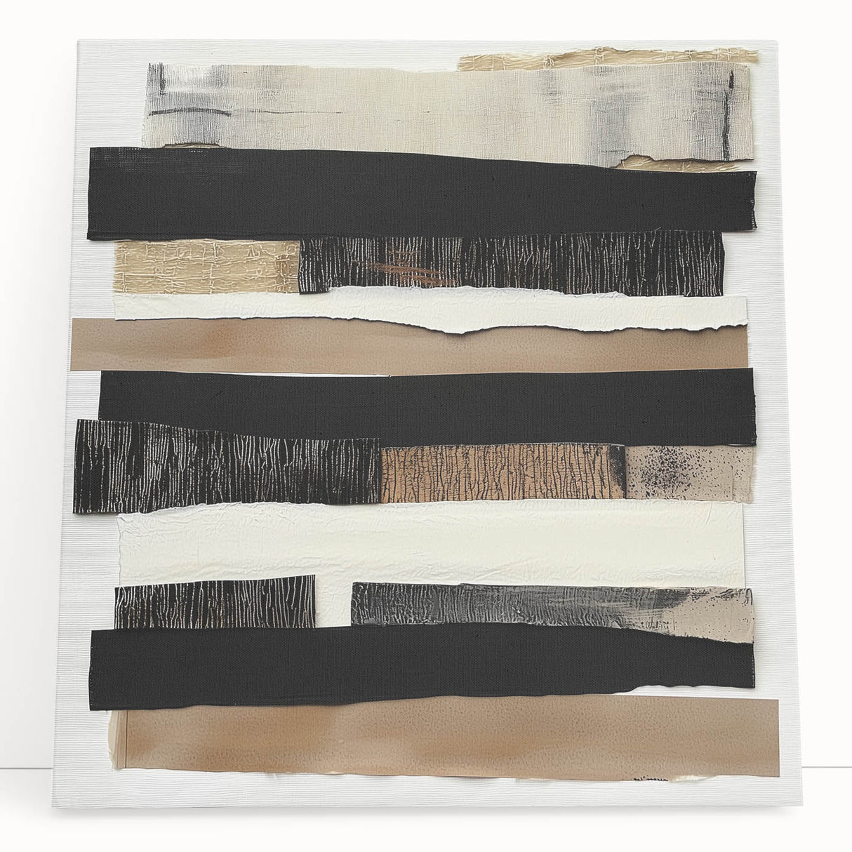 Abstract minimalist stretched canvas artwork leaning against a wall, showcasing soft pastel colors and simple geometric shapes, perfect for modern home decor.