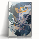 Framed minimalist abstract art piece featuring a white acrylic front view, showcasing subtle color gradients and geometric shapes, perfect for modern decor.