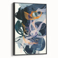 Framed minimalist abstract canvas art in black, showcasing a sleek side view. Ideal for modern decor, this piece enhances contemporary living spaces with its elegant design.