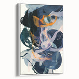 Framed minimalist abstract wall art canvas in white, showcasing a sleek side view; perfect for modern home decor and enhancing contemporary spaces.