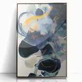 Framed acrylic artwork featuring a minimalist abstract design in silver tones, showcasing clean lines and geometric shapes, ideal for modern home decor.