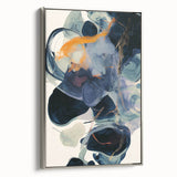 Framed minimalist abstract canvas art with a silver frame, showcasing a sleek side view. Ideal for modern decor, this piece enhances contemporary spaces with its elegant design.