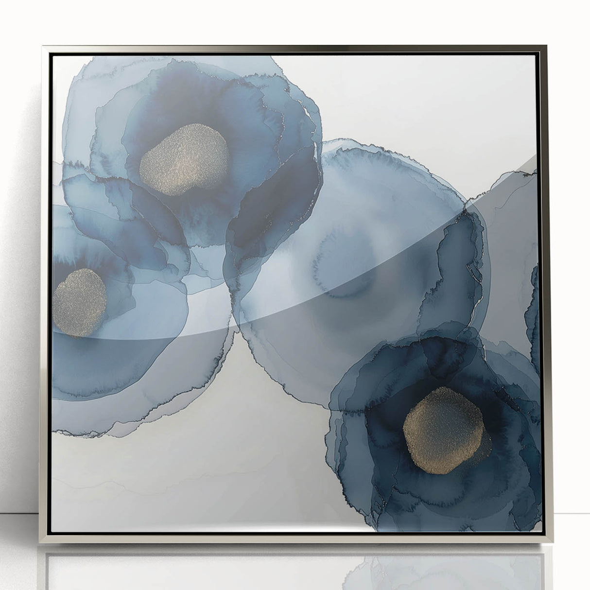 Framed minimalist abstract art featuring silver acrylic design, showcasing elegant geometric shapes and smooth textures, perfect for modern home decor.