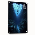 Acrylic glass artwork showcasing a stunning side view of colorful landscapes and caves, uniquely displayed with decorative pins, ideal for modern home decor.