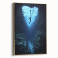 Framed canvas artwork depicting a serene landscape with caves, showcasing rich gold tones and intricate details, perfect for enhancing home decor.