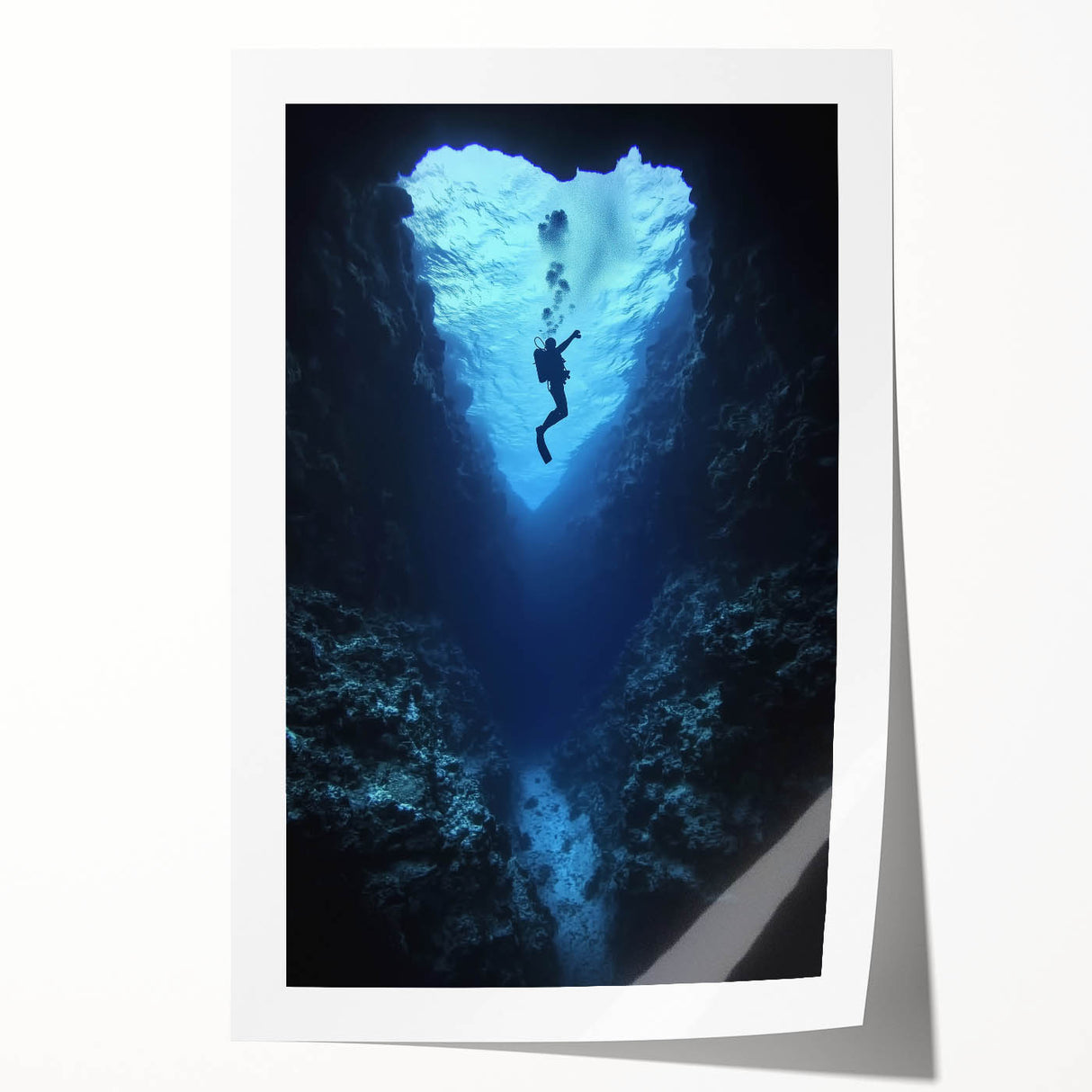 Stunning rolled print showcasing a vibrant landscape with intricate cave features and rich earth tones, perfect for home decor or art enthusiasts, securely packaged in a protective tube.