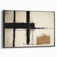 Abstract geometric framed canvas artwork displaying a bold black design, showcased from a side view. Perfect for modern home decor and artistic interiors.