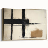 Framed abstract geometric canvas art in gold, showcasing modern design elements with a sleek profile, perfect for contemporary home decor. Ideal for stylish living spaces.
