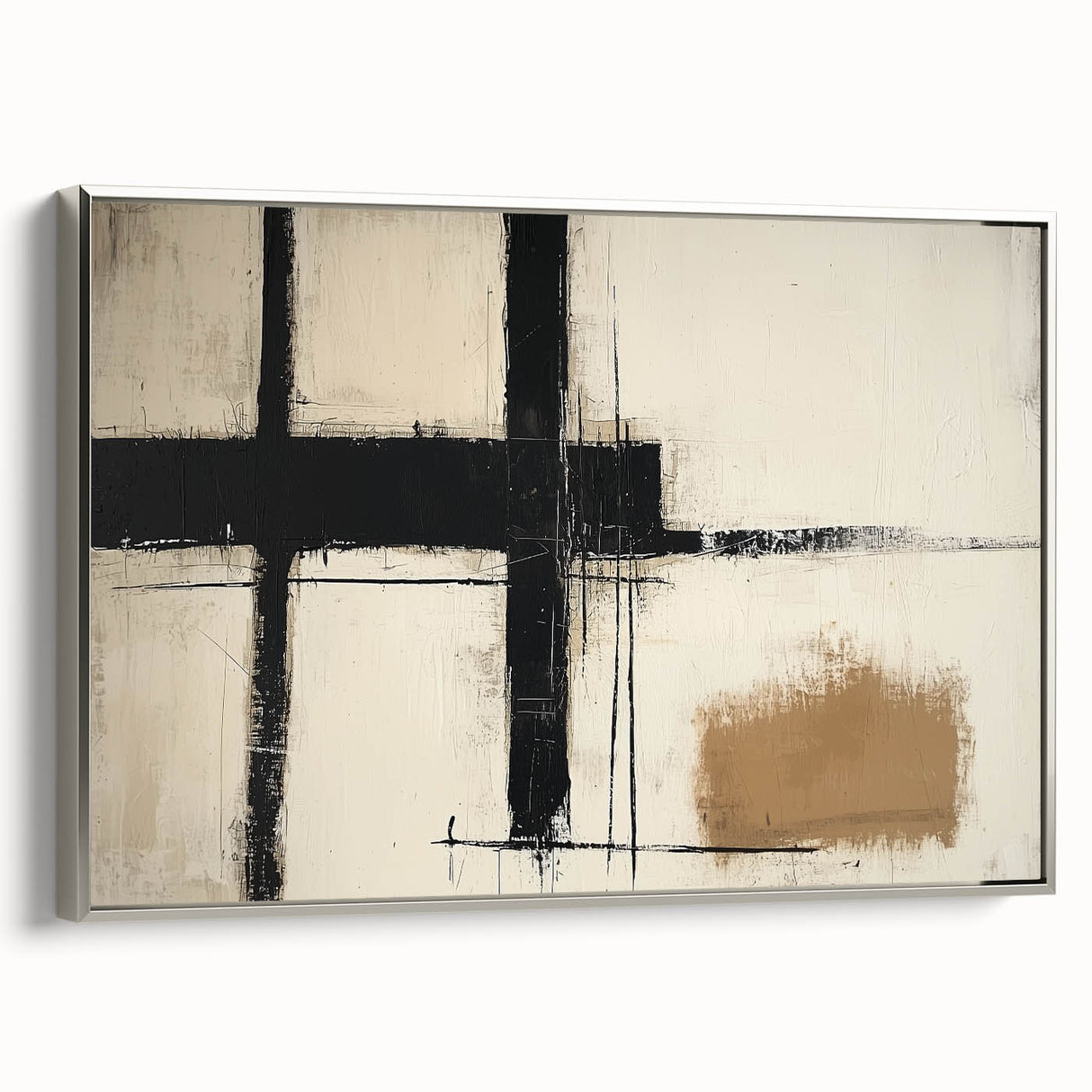 Abstract geometric framed canvas artwork in silver, showcasing intricate patterns with a modern aesthetic. Ideal for contemporary home decor, adding sophistication to any room.