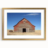 Elegant landscape barn frame in gold with a white mat, showcasing a charming front view. Ideal for enhancing home decor or gallery displays, this frame adds a touch of sophistication to any setting. Perfect for art enthusiasts seeking stylish presentation options.