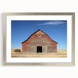 Landscape barn frame with a sleek silver mat, showcasing an elegant front view, perfect for enhancing home decor with a modern touch. Ideal for rustic-themed interiors.