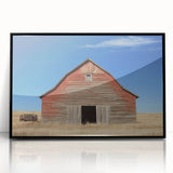 Barn framed acrylic artwork showcasing a vibrant landscape scene, featuring rich colors and intricate details, perfect for home decor or office settings.
