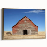 Landscape barn-framed canvas artwork showcasing a gold-accented design with a textured finish, ideal for home decor or office spaces, emphasizing rustic charm.
