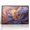 Framed acrylic landscape artwork showcasing vibrant canyons in rich earthy tones, featuring a sleek black frame that enhances the visual appeal, ideal for home decor.