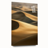 Acrylic glass artwork depicting serene sand dunes landscape, showcasing smooth textures and earthy tones, perfect for modern home decor and interior design.