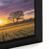 Close-up of a framed canvas artwork showcasing vibrant green fields under a bright blue sky, emphasizing the rich texture and color contrast in the landscape design.