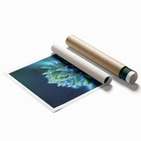 Extra large rolled print of close-up water droplets on vibrant green leaves, suitable for bathroom or living room decor.