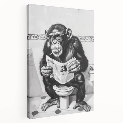 Bathroom Artwork - Humorous Chimp Reading Newspaper Modern Decor