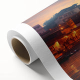 Art deco poster of a serene Indian landscape in muted earth tones on rolled canvas, ideal for nursery wall art.