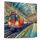 Acrylic print of London scenery with muted blue and gray tones, suitable for dining room decor.