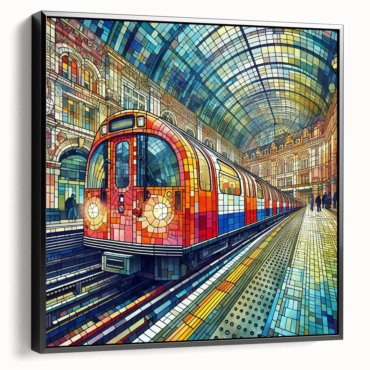 Black and white vintage poster art of London landscape on framed canvas, suitable for bedroom decor.