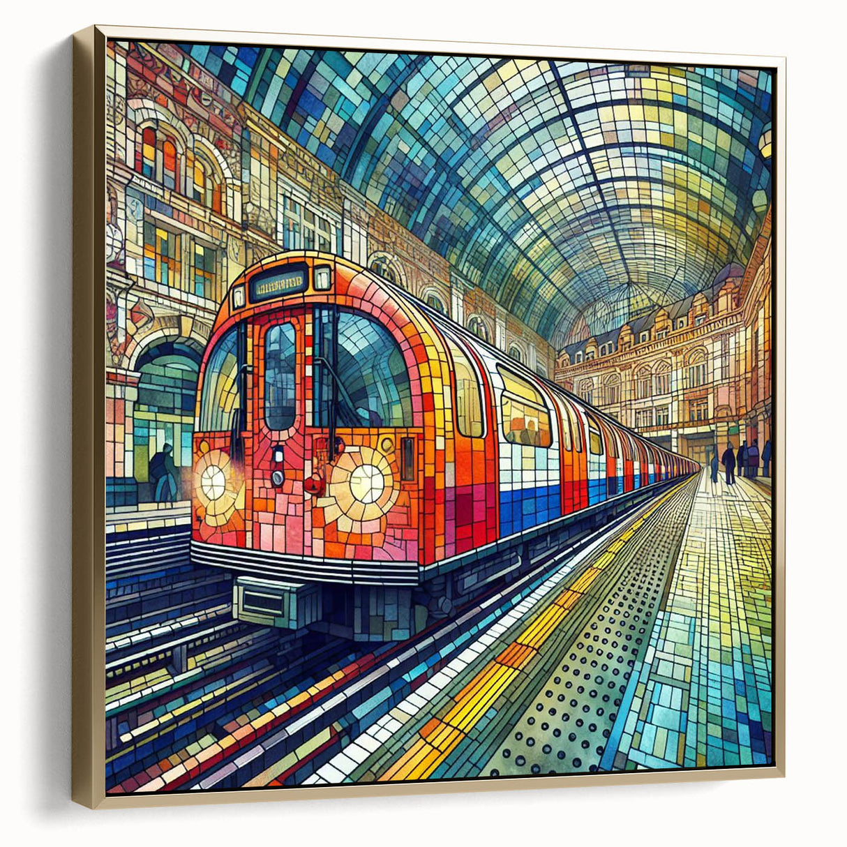 Framed canvas of London scenery in silver and gold tones, ideal for bedroom wall art.