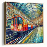 Framed canvas of London scenery in silver and gold tones, ideal for bedroom wall art.