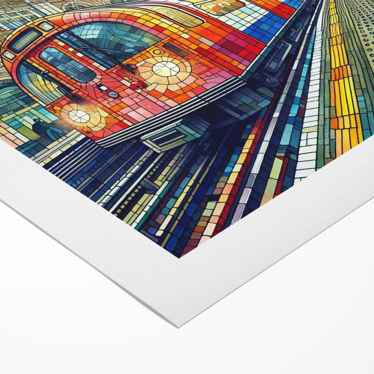Art deco poster of London skyline in monochrome tones on rolled canvas, suitable for dining room wall art.