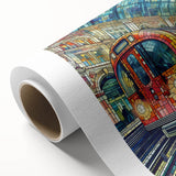 Art Deco poster of London scenery on rolled canvas, with muted earth tones, ideal for nursery wall art or dining room.