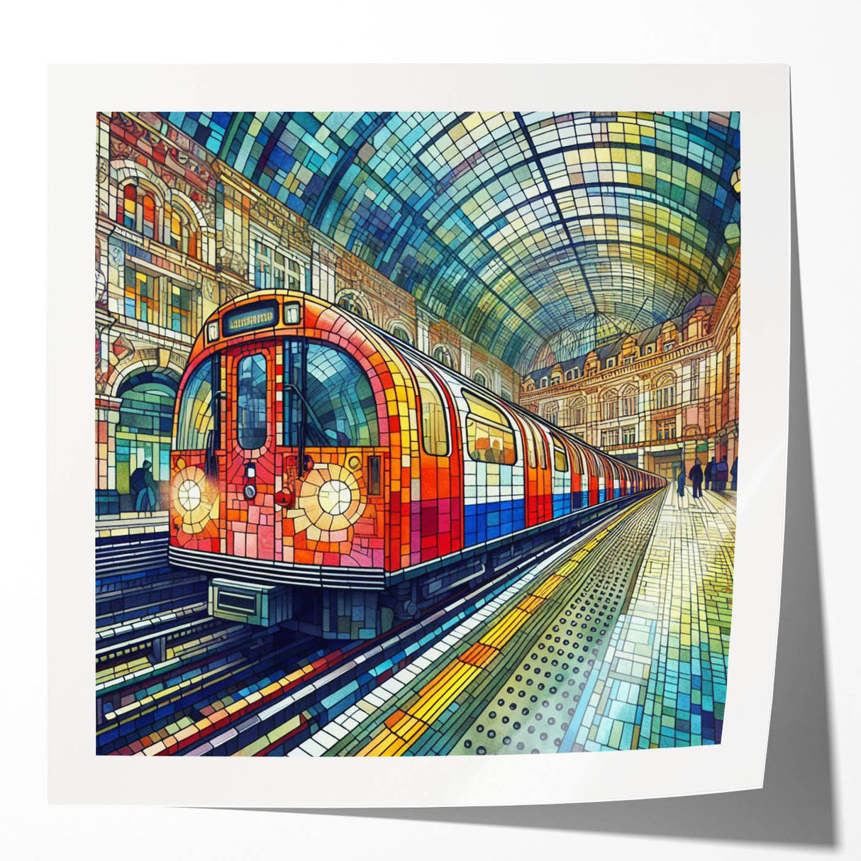 Extra large rolled print of London scenery in muted watercolor tones, ideal for art wall dining room.