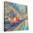 London skyline in muted gray and blue tones on a stretched canvas, suitable for kitchen wall art.