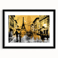 Extra large framed abstract print of a colorful Parisian street scene in vibrant hues, ideal for living room decor.