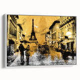 Vintage poster art of Paris scene in vibrant colors on extra large framed canvas, ideal for living room decor.