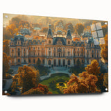 Acrylic print of a European Latvian landscape, with muted green and blue tones, ideal for dining room decor.