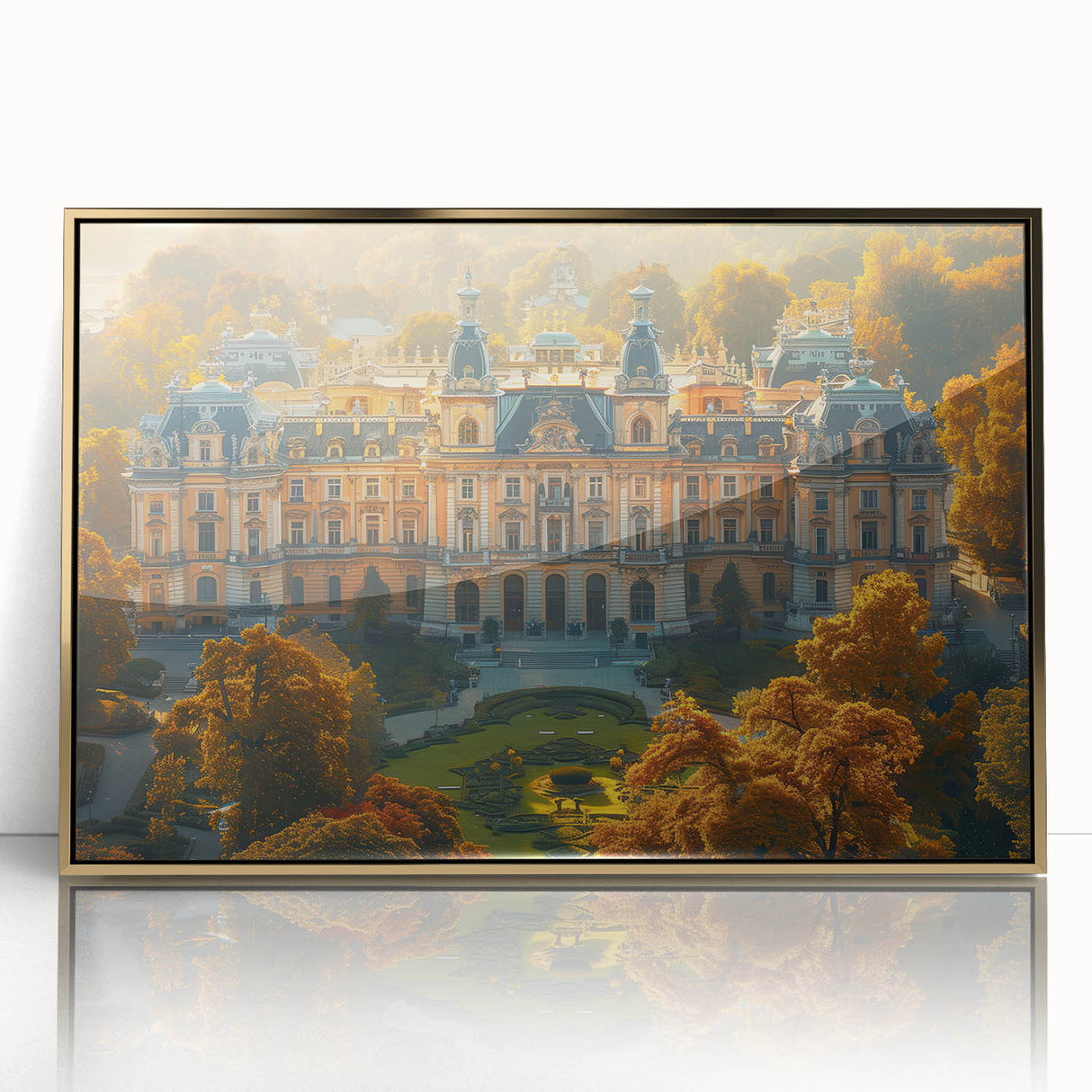 Art deco poster of a European Latvian scenery in gold acrylic frame, suitable for modern art wall decor.